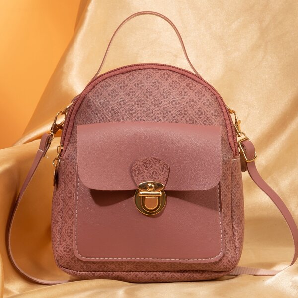 

Geo Graphic Push Lock Backpack, Dusty pink