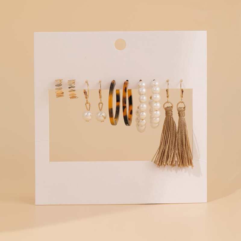 

5pairs Tassel Drop Earrings, Gold