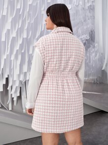 SHEIN Unity 大碼前紐扣格紋粗花呢不帶襯衫洋裝 - 淺粉色 - 查看 4