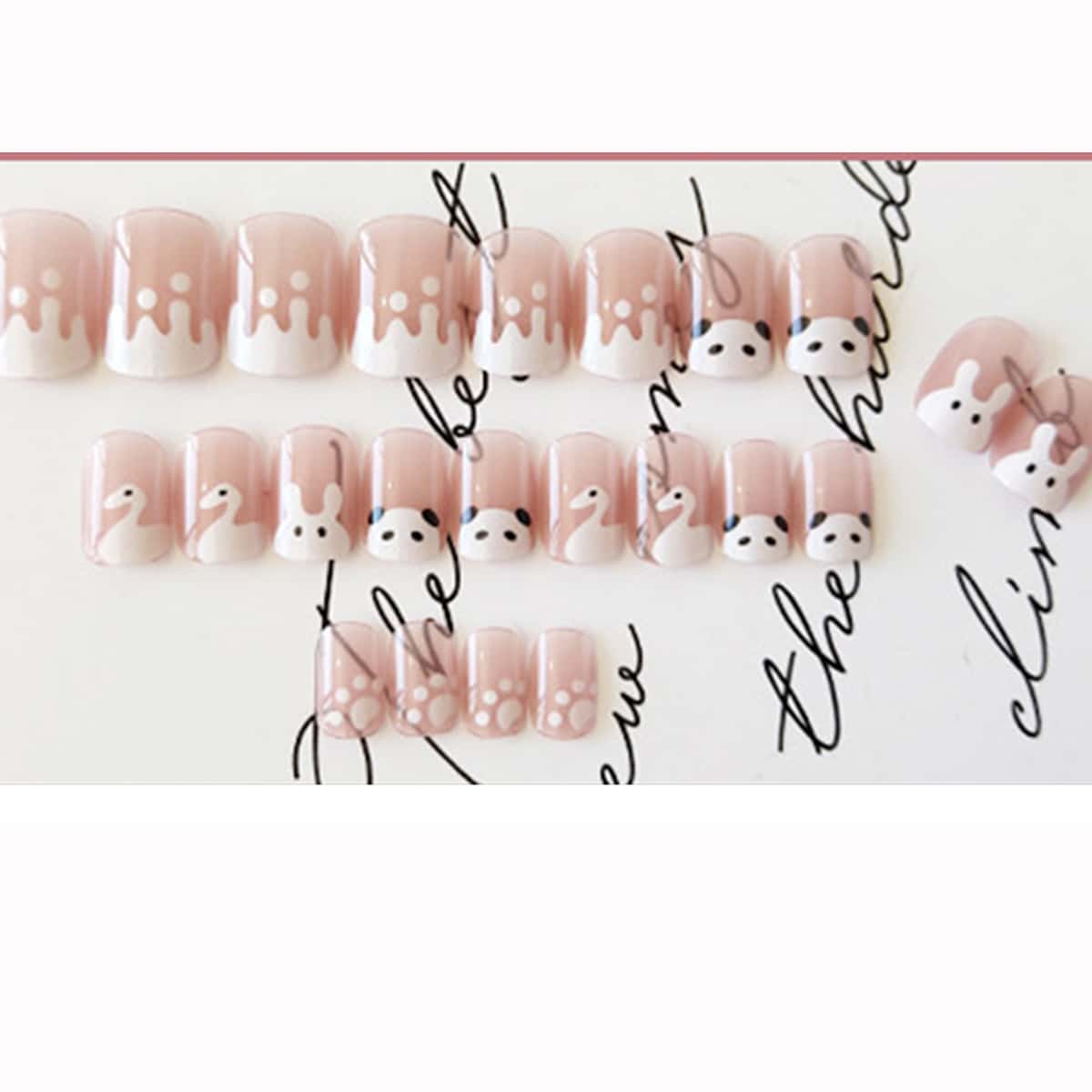 

24pcs Cartoon Graphic Fake Nail, Multicolor