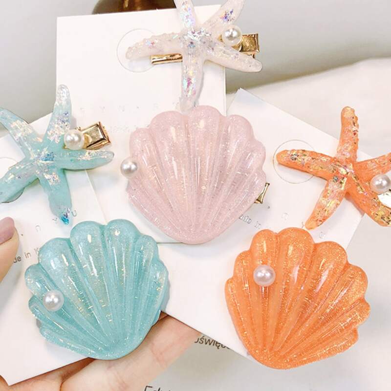 

4pcs Random Shell Decor Hair Clip, Multicolor