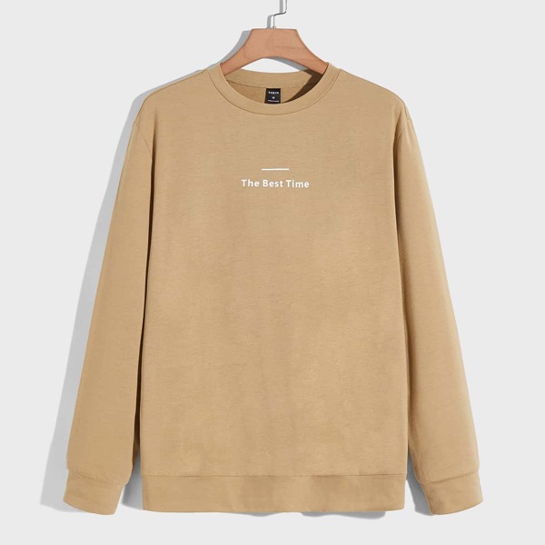 

Men Slogan Graphic Pullover, Khaki