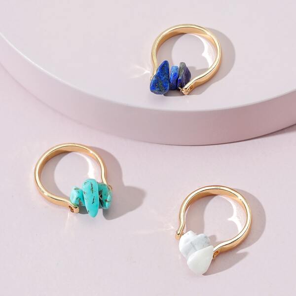 

3pcs Stone Decor Ring, Multicolor