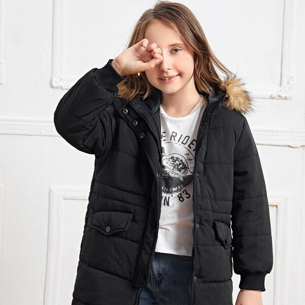 

Girls Zipper Front Parka Coat, Black