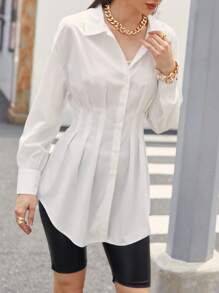 Modelyn 落肩褶皱腰衬衫（无腰带）,长袖上衣 - 白色 - 查看 4