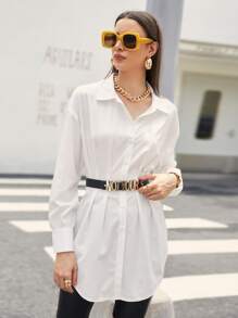Modelyn 落肩褶皱腰衬衫（无腰带）,长袖上衣 - 白色 - 查看 5