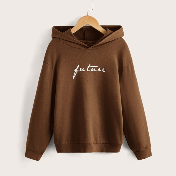 

Boys Letter Graphic Hoodie, Coffee brown
