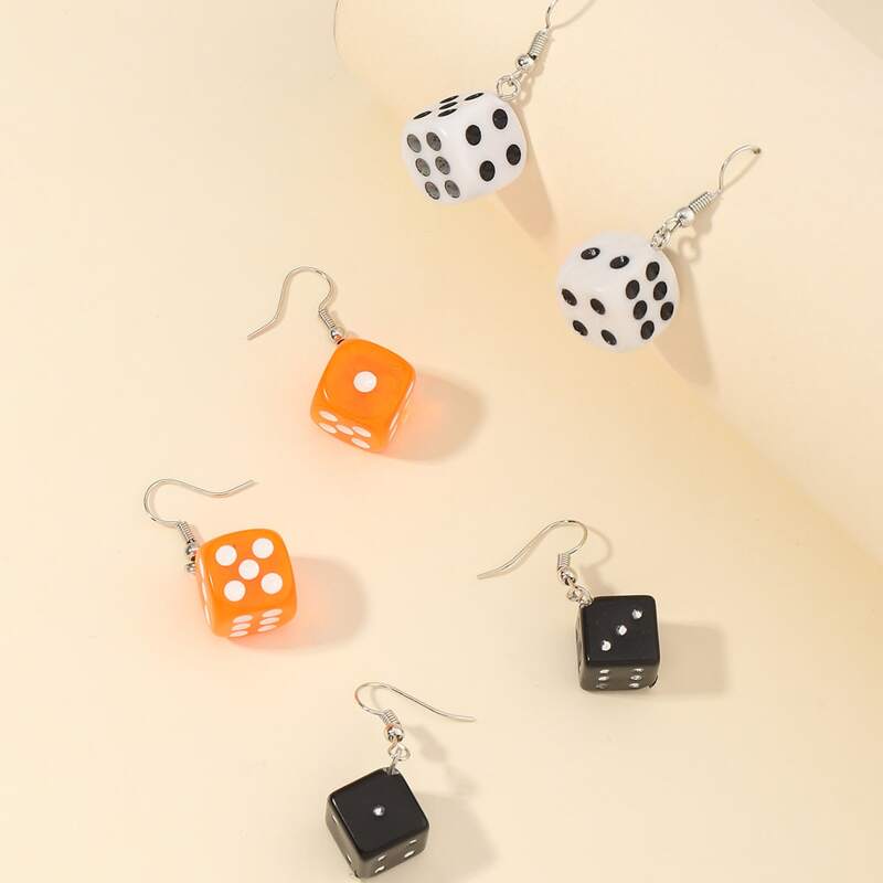 

3pairs Dice Drop Earrings, Multicolor