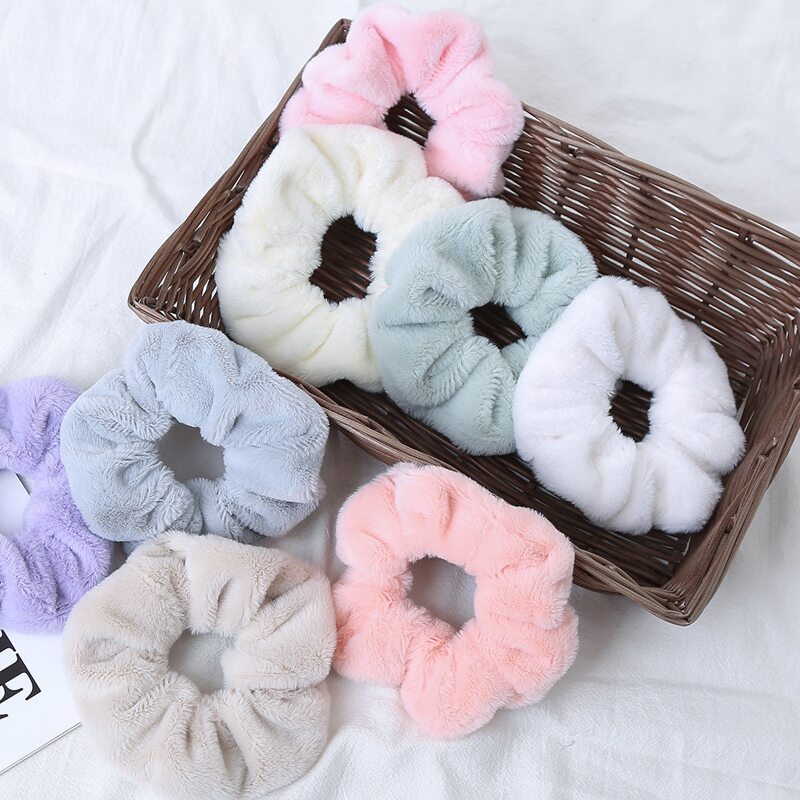 

4pcs Random Solid Fluffy Scrunchie, Multicolor