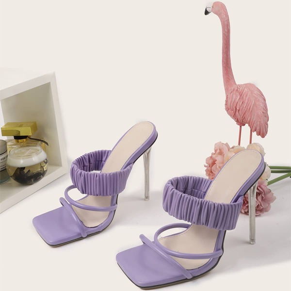 

Ruched Strap Stiletto Heeled Mule Sandals, Purple