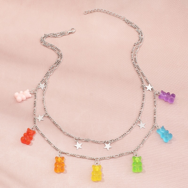 

Bear Decor Layered Chain Necklace, Multicolor