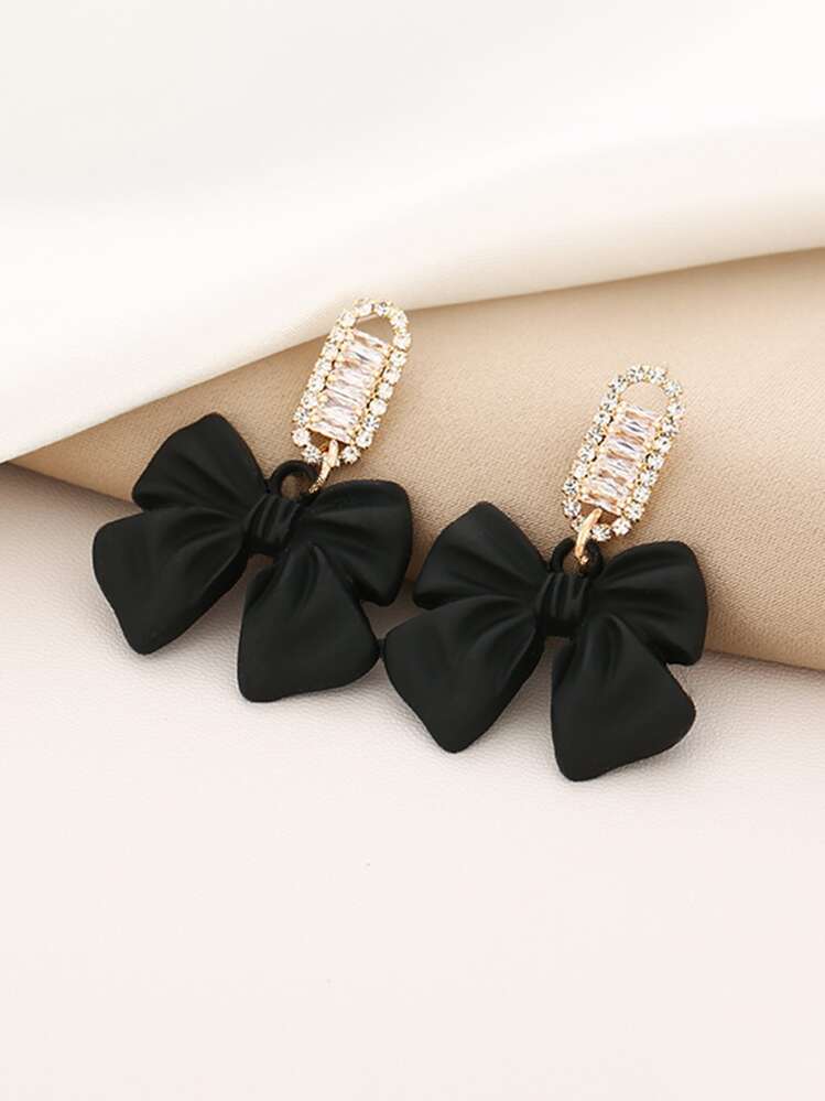Pendientes con lazo con diamante de imitación - Negro - Añade 1