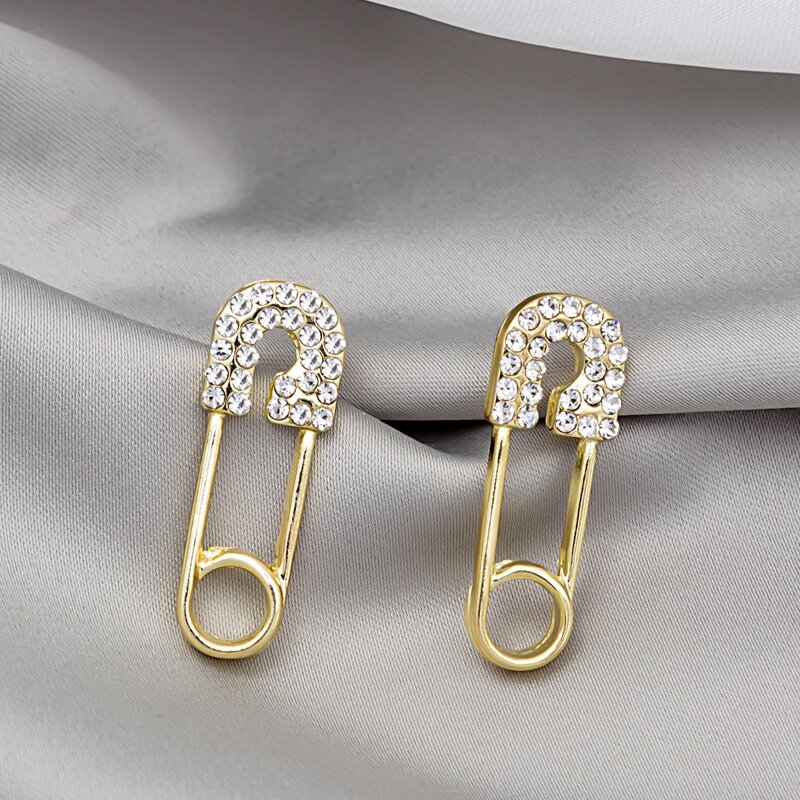 

Rhinestone Pin Stud Earrings, Gold