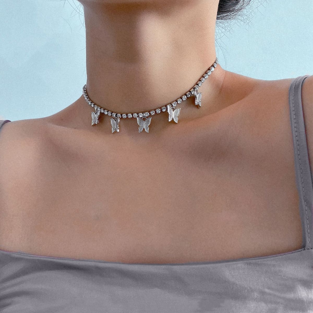 

Butterfly Decor Chain Necklace, Silver