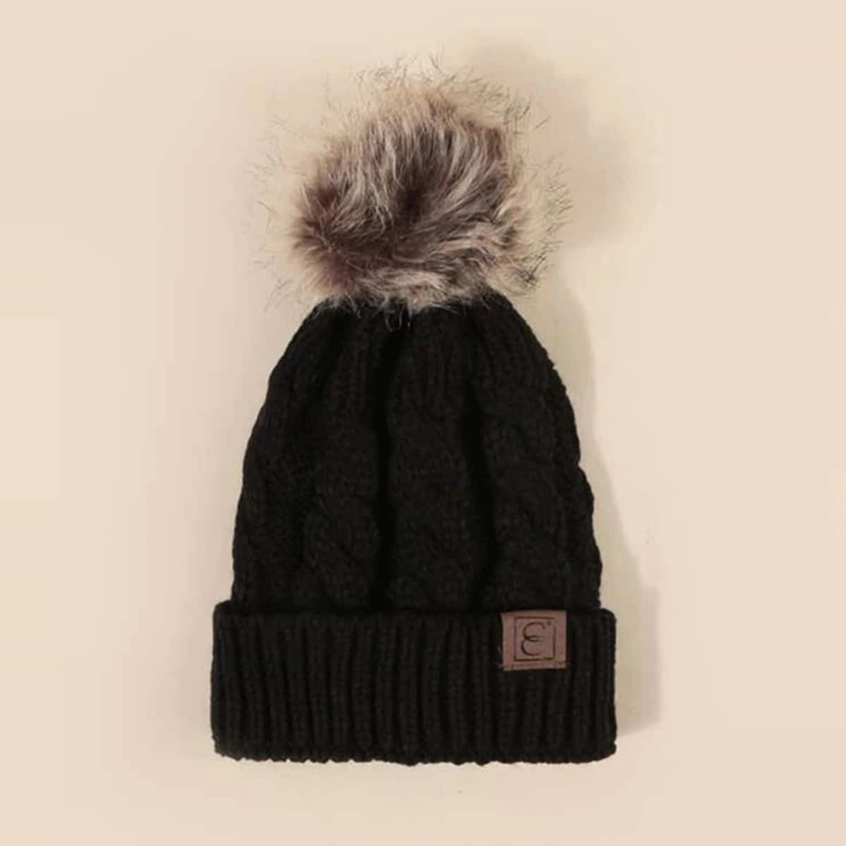 

Guys Pom Pom Decor Knit Beanie, Black
