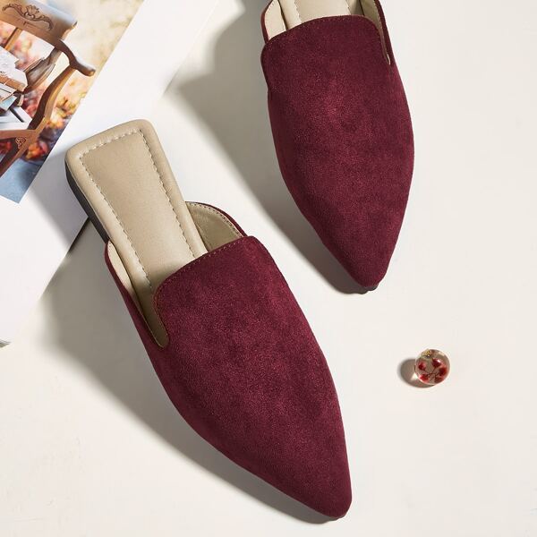 

Minimalist Point Toe Flat Mules, Burgundy