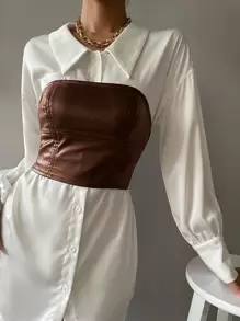 Zolique 短款 PU 皮革抹胸 - 咖啡棕 - 查看 3