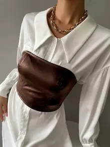 Zolique 短款 PU 皮革抹胸 - 咖啡棕 - 查看 5