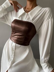 Zolique 短款 PU 皮革抹胸 - 咖啡棕 - 查看 6