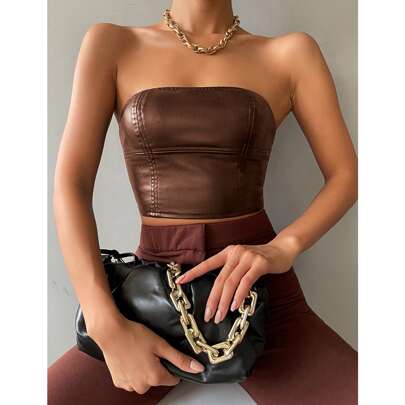 Crop Pu Leather Tub…