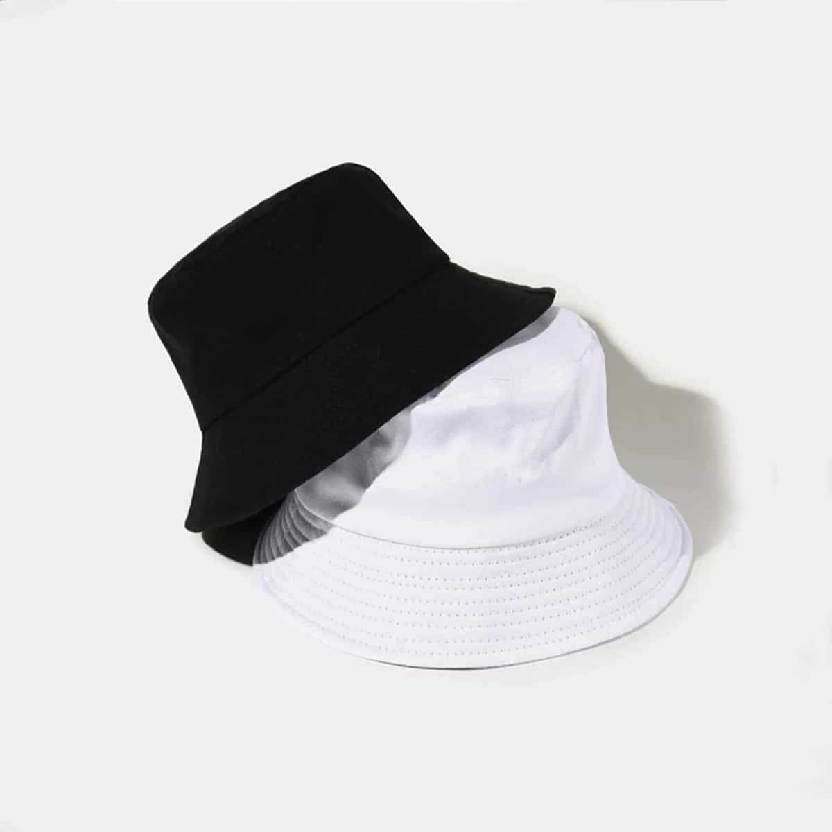 

2pcs Solid Bucket Hat, Black and white