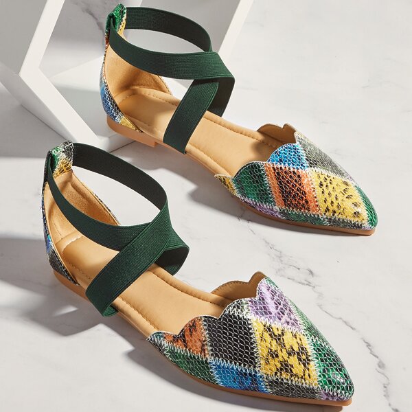

Colorblock Snakeskin Pattern Ballet Flats, Multicolor