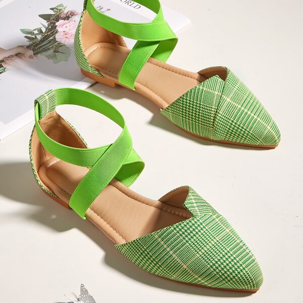 

Plaid Tartan Pattern Strappy Flats, Green
