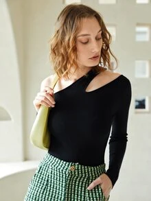 SHEIN One Shoulder Cut Out Ribbed Knit Jumper