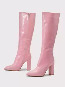 Fall/Winter Minimalist Crocodile Embossed Side Zipper Classic Boots, Fashionable Pink Women's Boots,Party