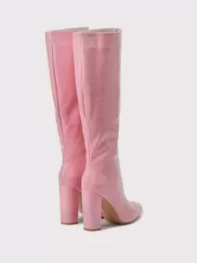 Fall/Winter Minimalist Crocodile Embossed Side Zipper Classic Boots, Fashionable Pink Women's Boots,Party