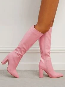 Fall/Winter Minimalist Crocodile Embossed Side Zipper Classic Boots, Fashionable Pink Women's Boots,Party