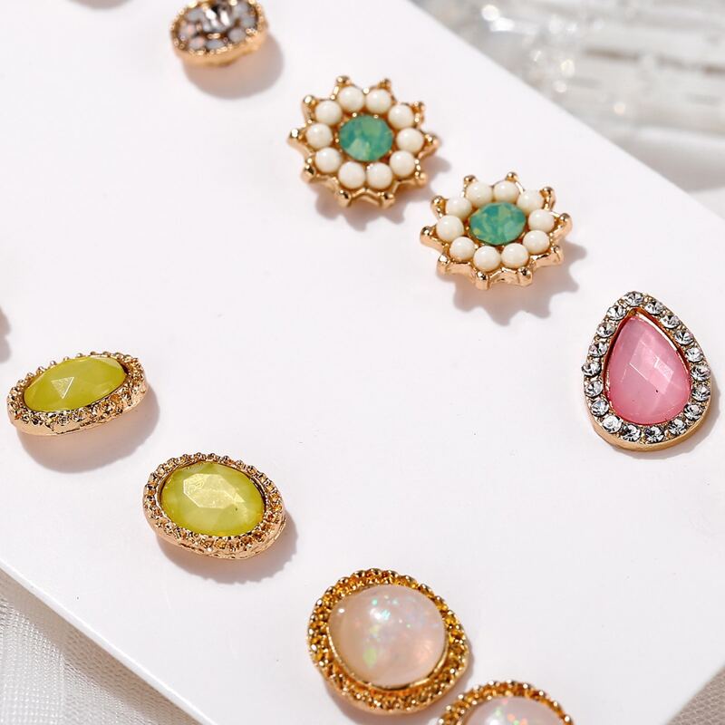 

6pairs Rhinestone Stud Earrings, Multicolor