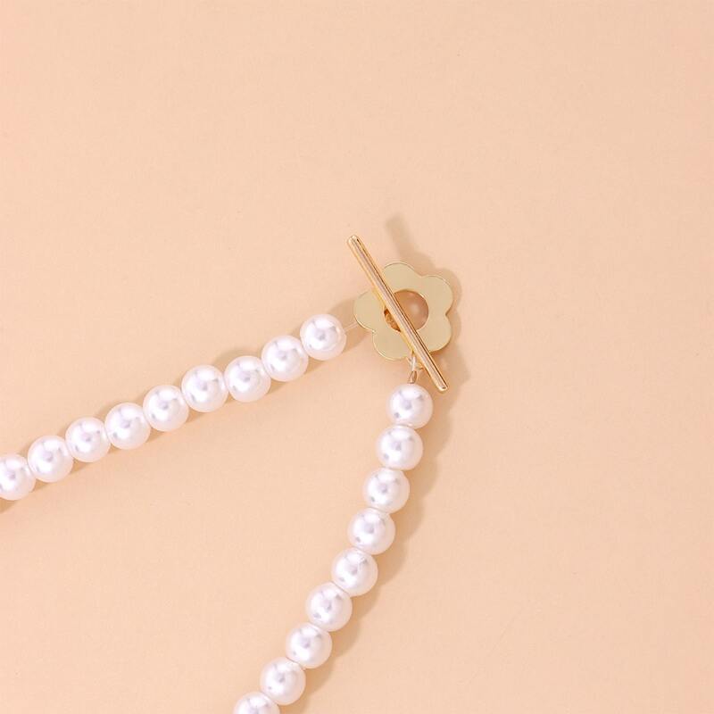 

Faux Pearl Beaded Necklace, Gold