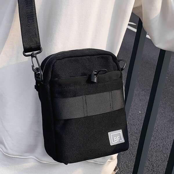 

Men Letter Patch Square Bag, Black