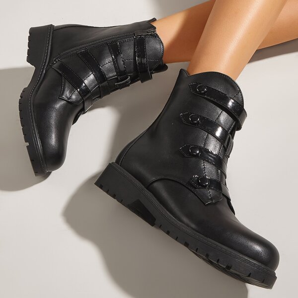 

Minimalist Snap Button Boots, Black