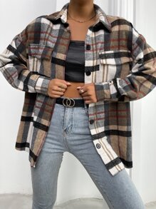 Chiquease Flap Pocket Drop Shoulder Plaid Shirt - Multicolor - View 3