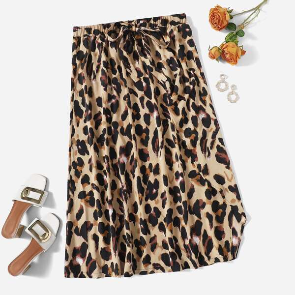 

Plus Allover Print Knot Front Wrap Skirt, Multicolor