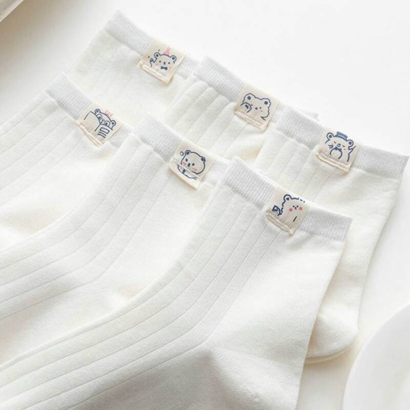 

6pairs Cartoon Graphic Crew Socks, White