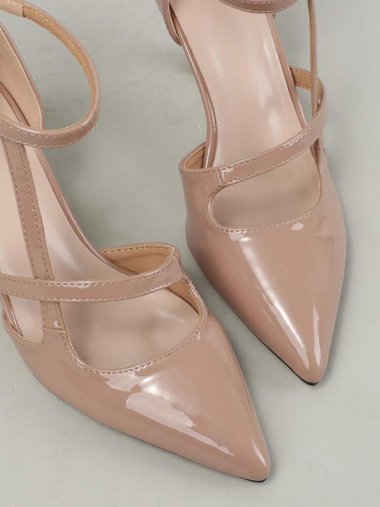 Tacones de punta minimalistas con correa de tobillo, zapatos de tacón alto de mujer de unicolor de color rosa loto a la moda, elegantes, de tacón de gatito - Rosa vieja - Añade 2
