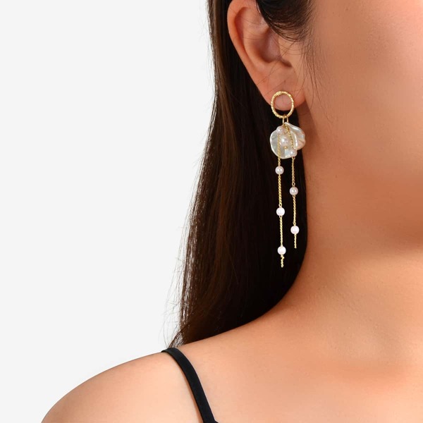 

Faux Pearl Decor Drop Earrings, Gold