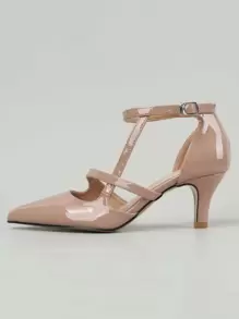 Tacones de punta minimalistas con correa de tobillo, zapatos de tacón alto de mujer de unicolor de color rosa loto a la moda, elegantes, de tacón de gatito - Rosa vieja - Ver 7