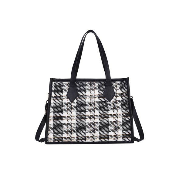 

Tweed Plaid Tartan Shoulder Bag, Black