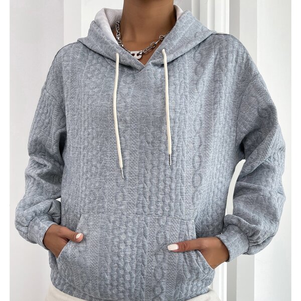 

Textured Drop Shoulder Drawstring Hoodie, Dusty blue