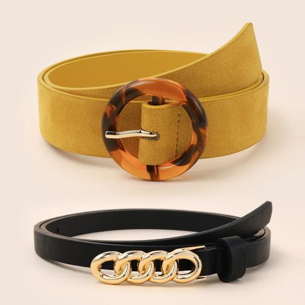 

2pcs Round Buckle Belt With Punch Tool, Multicolor