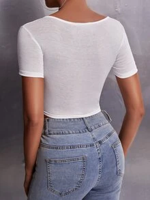 SHEIN SXY Camisetas de Mujer Pliegos Liso Sexy - Blanco - Ver 2