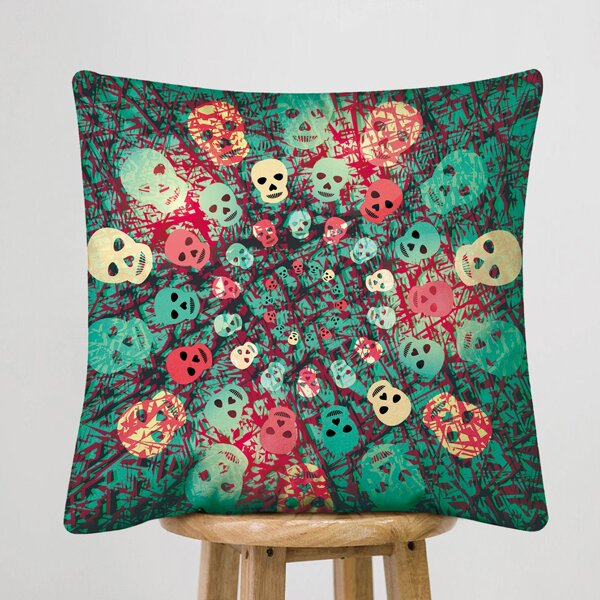 

Skull Print Cushion Cover Without Filler, Multicolor