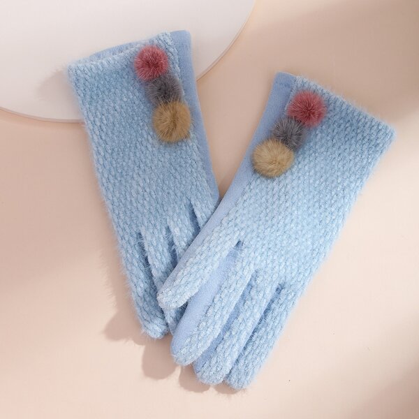 

Pom Pom Decor Gloves, Blue