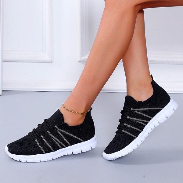 

Lace Up Decor Knit Running Shoes, Black