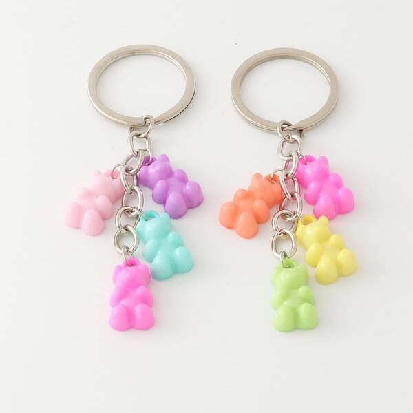 

2pcs Bear Charm Keychain, Multicolor