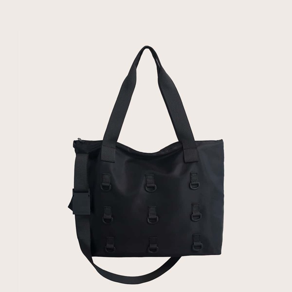 

Minimalist Buckle Decor Shoulder Tote Bag, Black